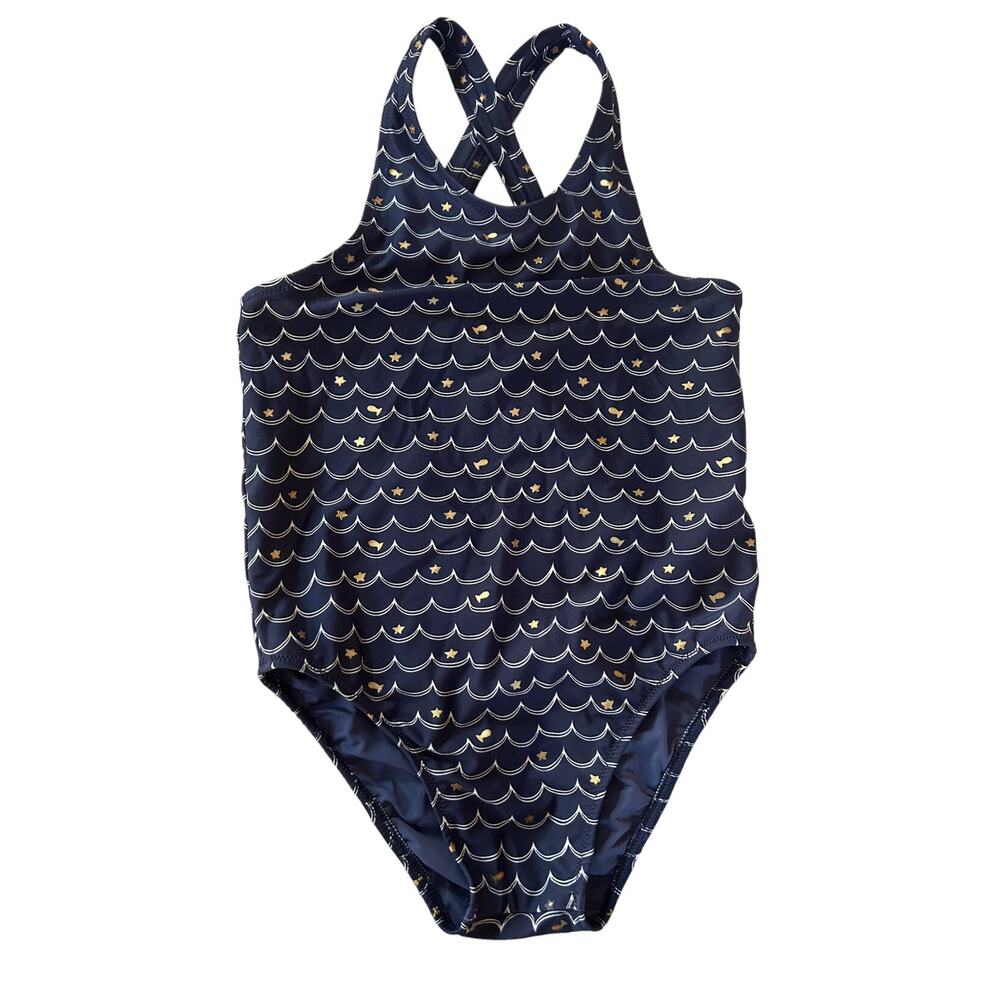 EGG Navy Blue Fish Star Wave One Piece Bathing Suit size 8
